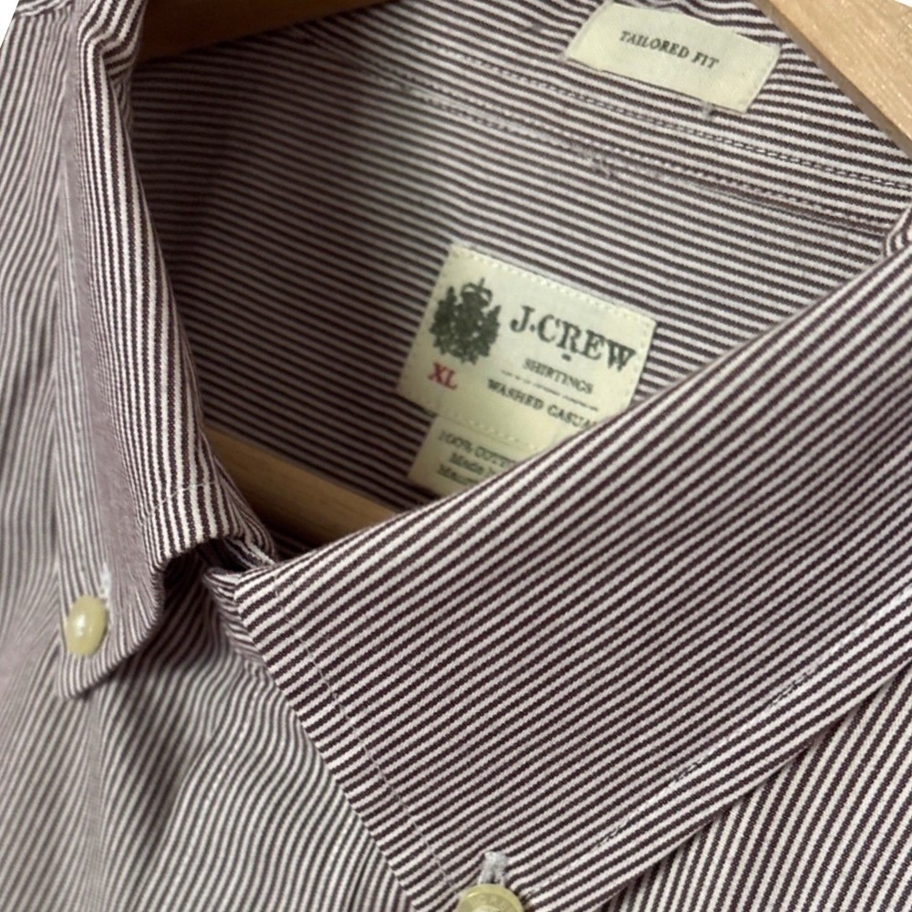 J.Crew Mens XL Tailored Fit Washed Casual Striped Button Down Shirt Burgundy